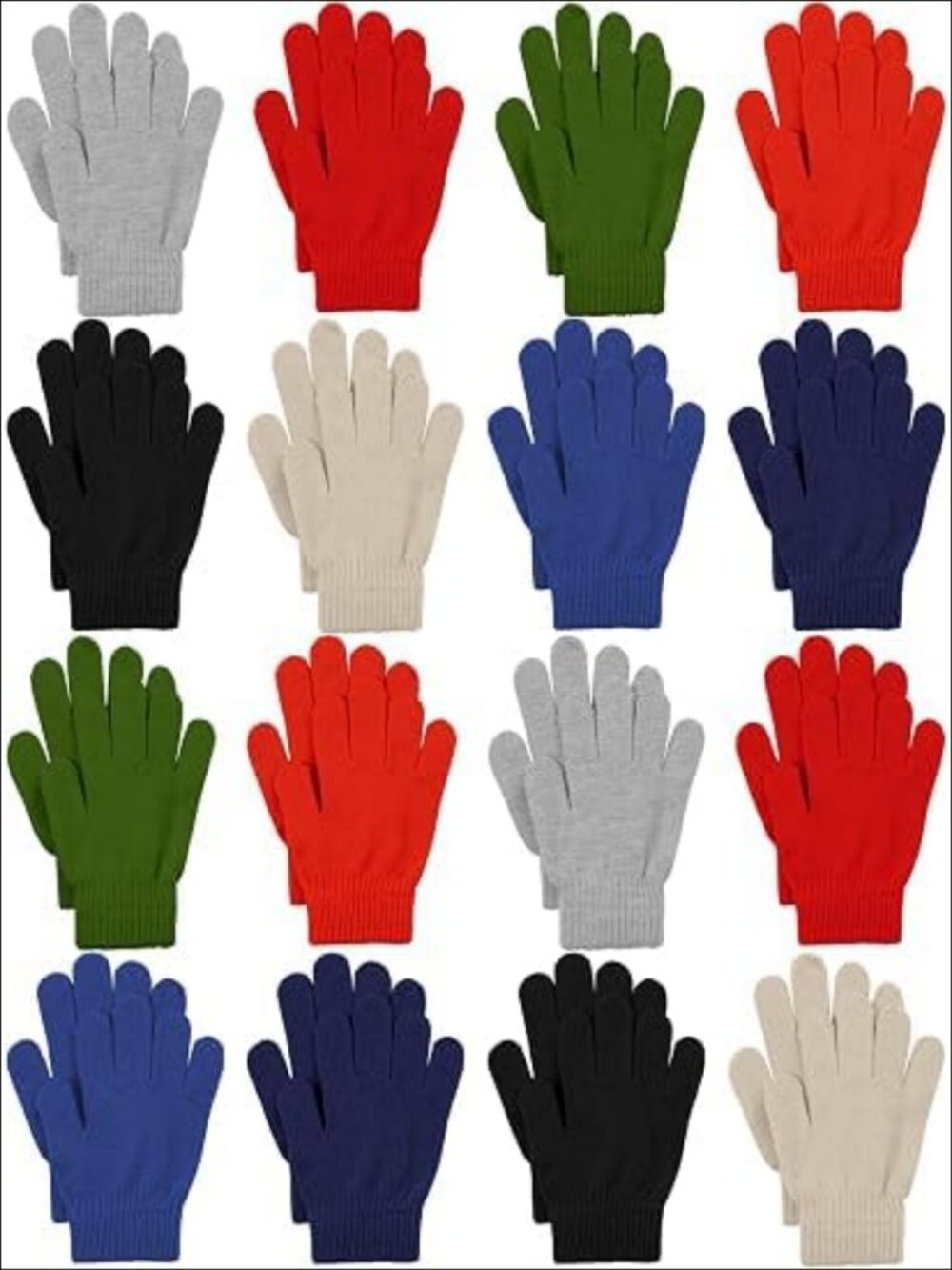 16 Pairs Adult Winter Knitted Magic Gloves Full Fingers Stretchy Warm